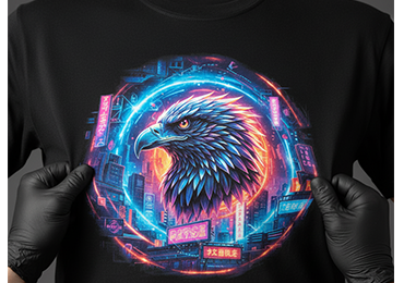 Vibrant, full-color DTF print with photorealistic detail on a t-shirt